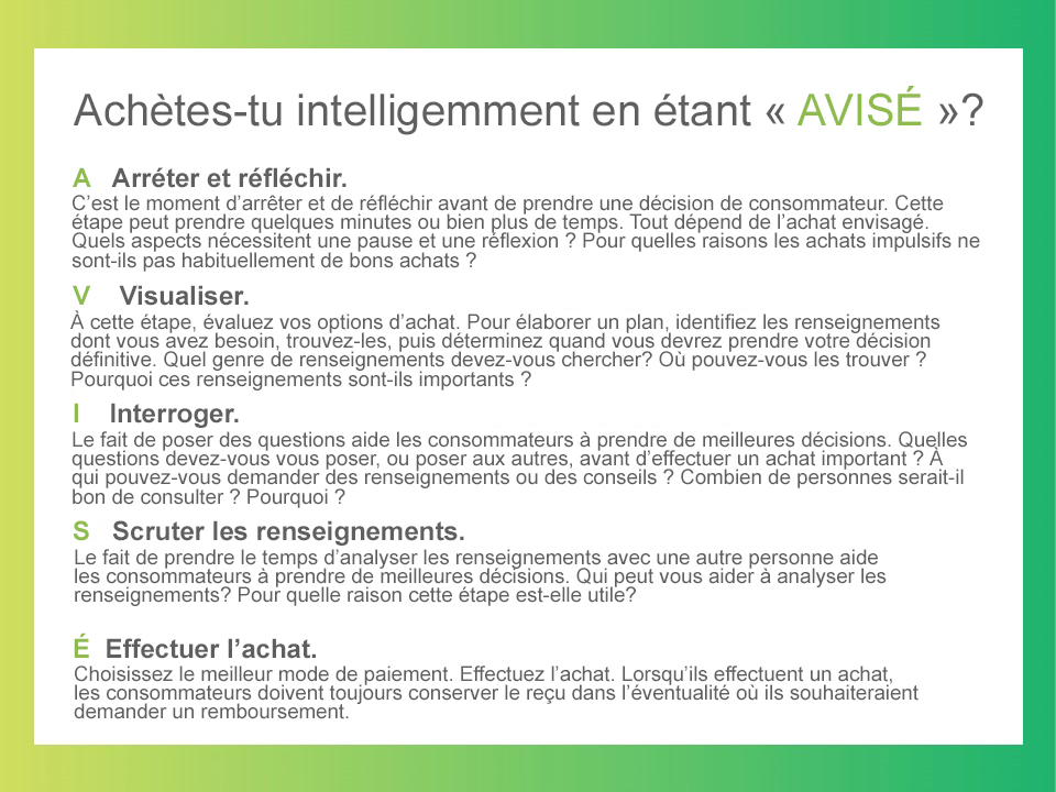 Achètes-tu intelligemment en étant « AVISÉ »?
